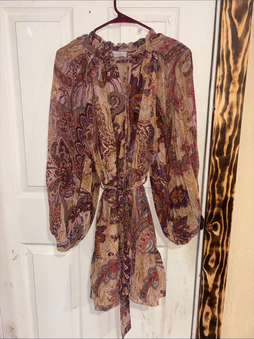 Dress Forum Multicolor Paisley Long-Sleeve Tie-Waist Mini Dress